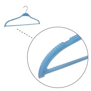 Gancho de plástico ligero azul de 6 mm con hombros anchos y muescas para tiendas de ropa, antideslizante, económico, con logotipo. - Product Image 2