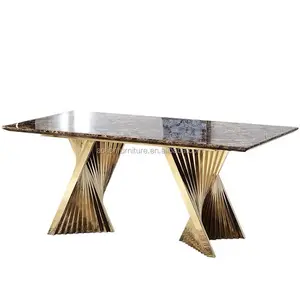 الحديثة تصميم بسيط الذهب قاعدة من الاستانلس ستيل مع قرص من الرخام للمنضدة طاولة طعام 6 كراسي لغرفة المعيشة فندق