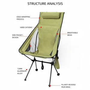 Chaise Pliante d'Extérieur Portable, Chaise de Lune Ultralégère en Alliage d'<span class=keywords><strong>Aluminium</strong></span> pour <span class=keywords><strong>Camping</strong></span>, Plage, Barbecue, avec Oreiller - Product Image 2