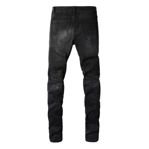 <span class=keywords><strong>Jeans</strong></span> da Uomo Neri in Denim con Patch Rossi, Stile Hip Hop Vintage, Stampa, Vestibilità Slim, Casual, Effetto Usurato e Strappato, Modello Stacked - Product Image 6