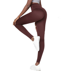 थोक महिला फिटनेस कपड़े कस्टम ठोस रंग भूरे रंग की महिला के सक्रिय और कट आकार की उच्च कमर कसरत महिला जिम लेगिंग - Product Image 3