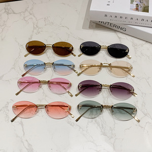Gafas de Sol sin Marco con Letra <span class=keywords><strong>F</strong></span> de Estilo Nuevo, Montura Ovalada con Incrustaciones de Diamantes, Gafas de Moda Europeas/Americanas, Montura Pequeña - Product Image 4