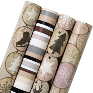 Rouleau de papier artisanal à thème de Noël, imprimé arbre, étoile, flocon de neige, patin à glace, cerf, écologique, recyclable, papier double face enduit de PE - Product Image 1