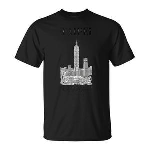 T-shirt con paesaggio urbano di Taipei, nera, taglia unisex per adulti - Product Image 1
