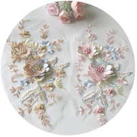 Nouveau rose bleu 3D fleur DIY accessoire de sac de printemps coudre sur perles broderie dentelle Applique