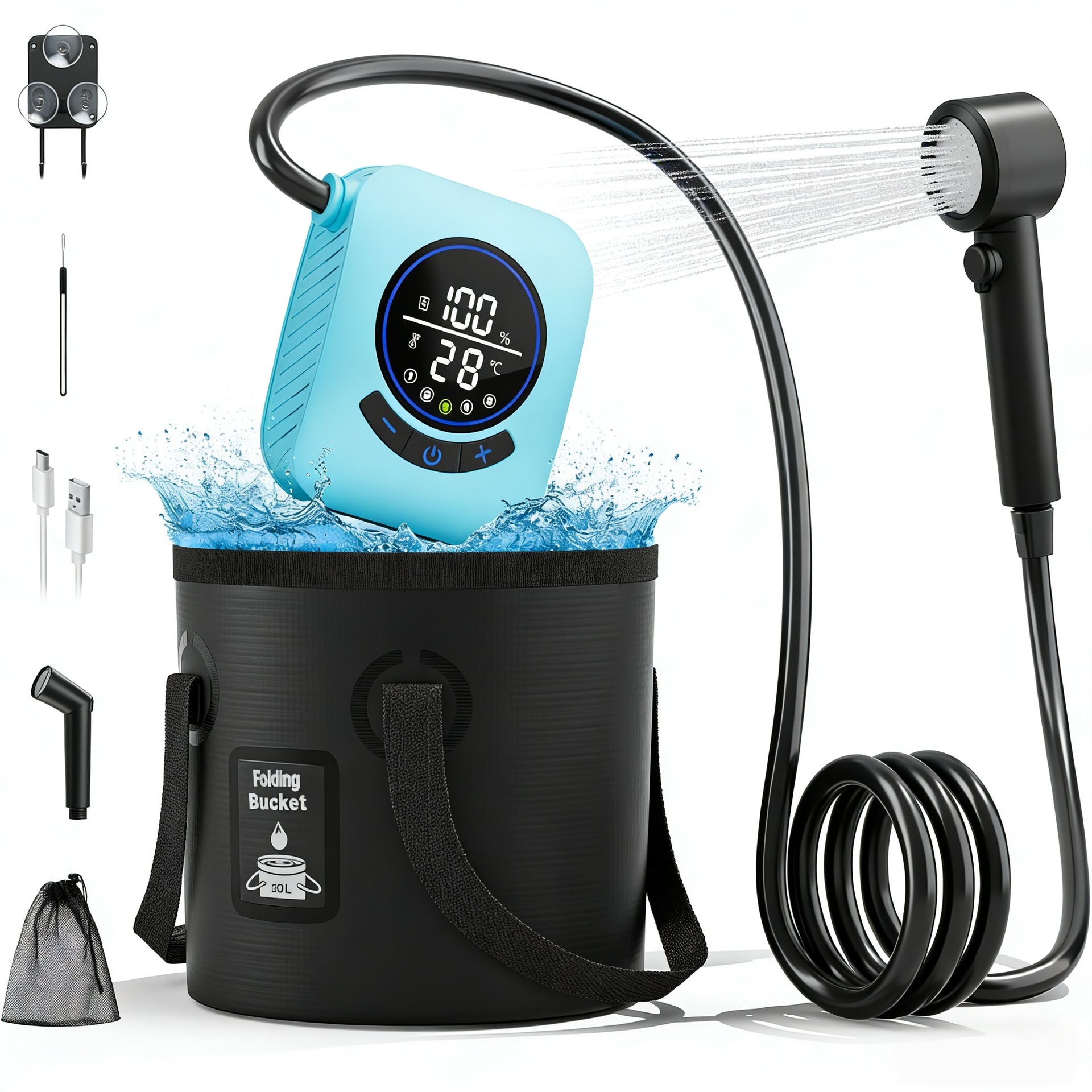 Convenient Shower 8000MA [Customized Color] Green+Bucket