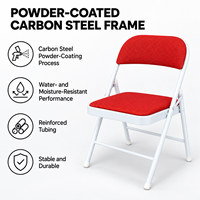 Chaise pliante d'intérieur rembourrée en maille rouge vif avec cadre en acier blanc, portable pour célébrations, festivals, fêtes et invités
