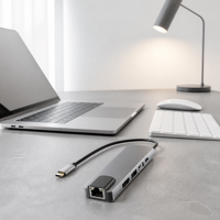 SUIBO Hub USB 3.0 Tipo-C 5 en 1 de Alta Velocidad 5Gbps / Carcasa para Disco Duro LAN, Estación de Acoplamiento de Aleación de Aluminio para Oficina