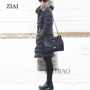 Chaqueta larga de plumón para mujer de buena calidad, cuello de piel de zorro, abrigo de plumas ajustado, abrigos rellenos de Invierno para mujer - Product Image 3