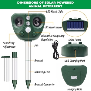 Répulsif solaire ultrasonique multifonctionnel pour animaux avec capteur infrarouge - Dispositif intelligent <span class=keywords><strong>et</strong></span> écologique pour <span class=keywords><strong>le</strong></span> contrô<span class=keywords><strong>le</strong></span> des rats, des chats, des chiens, des oiseaux <span class=keywords><strong>et</strong></span> des cerfs - Product Image 2