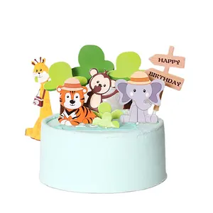 wholesale happy birthday cake toppers Cartoon Forest Giraffe Tiger Monkey Birthday Cupcake Toppers party supples