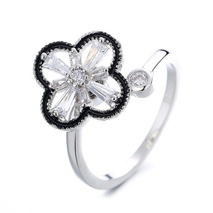Women's Fashion <b>Ring</b> Flower Design Zircon Inlay Rotating Adjustable Gift Jewelry - Product Image 3