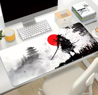 Tapis de souris de jeu XXL extra-long, design artistique samouraï et pagode, base en caoutchouc antidérapante, adapté aux jeux sur PC