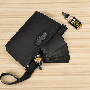 Portable Black Grey Polyester Combo Lock and Carbon Fiber Lining Smell Proof Bag Tobacco Herb Smoking Tools Storage Container - Product Image 2