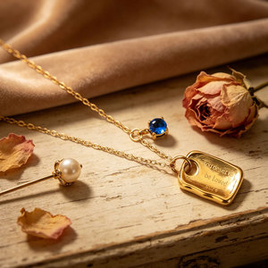 Collar de Joyería con Colgante de Zirconia en Forma de Pepita, Chapado en Oro de 18k, Acero Inoxidable 316L, Resistente al Agua y al Deslustre, con Logotipo Personalizado, para Mujer - Product Image 1