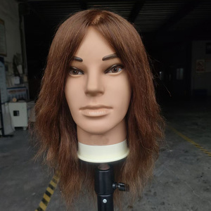 Mannequin de coiffure en cheveux humains de 16 pouces <span class=keywords><strong>pour</strong></span> hommes, poupée d'entraînement <span class=keywords><strong>pour</strong></span> barbier <span class=keywords><strong>pour</strong></span> pratiquer le coiffage, le tressage et la coupe - Product Image 5