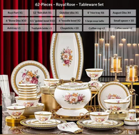 Service de vaisselle en porcelaine Royal Rose de Jingdezhen, motif floral, bord doré, compatible lave-vaisselle/micro-ondes/four, pour la maison et les banquets de sushis