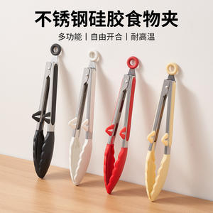 Pinces alimentaires en silicone, outils de cuisine en acier inoxydable, réutilisables pour griller, frire, manipuler les steaks, rouge, 12 pouces - Product Image 5