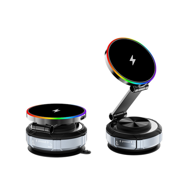 Car Magnetic Wireless Charging Phone Holder with Suction Cup and 360-Degree Rotating Mount for Dashboard