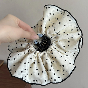 Pince à cheveux élégante en tissu et plastique à double couche, motif pois ondulés, style français, pour femme - Product Image 3