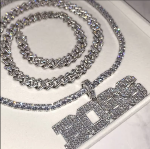 HipHop Schmuck vergoldet benutzer definierte Namens buchstaben Kette Tennis Kette Anhänger Halskette - Product Image 3