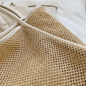 <span class=keywords><strong>Borsa</strong></span> da spiaggia in vimini polinesiano con manici a cestello francese in pelle <span class=keywords><strong>nera</strong></span> e <span class=keywords><strong>nera</strong></span> naturale in pelle portatile foderata in poliestere - Product Image 3