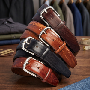 High Demand Vintage Formal Pin Buckle Genuine Buffalo Cow Hide Leather Breathable Eco-Friendly Heavy Duty Square 3D Design Belt - Product Image 1