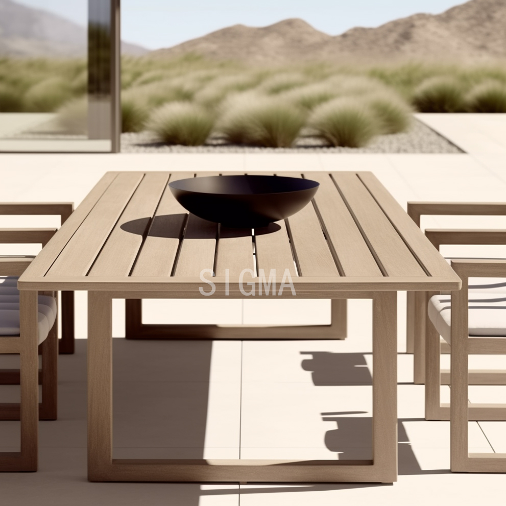 New Arrival All Weather Garden Furniture Set Outdoor Patio Solid Teak Rectangular Wooden Round Dining Table 4 6 8 10 12 Seater