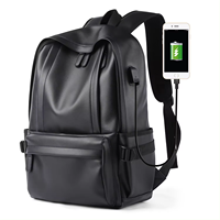 Sac à dos tendance pour étudiants en cuir PU imperméable grande capacité avec port USB pour ordinateur portable, idéal pour l'école, les voyages quotidiens, vente en gros