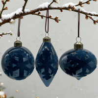 Boule de Noël personnalisable 2026 de 8 cm en verre bleu, faite à la main, par sublimation/flocage, ornements en verre écologiques pour la maison