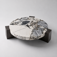 Table basse en marbre italien, design minimaliste nordique avec base en bois massif pour salon moderne