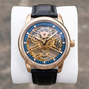 Proveedor de relojes de lujo para hombre, automáticos, mecánicos, con esqueleto, logotipo personalizado, oro rosa, acero inoxidable, correa de cuero, luminosos. - Product Image 1