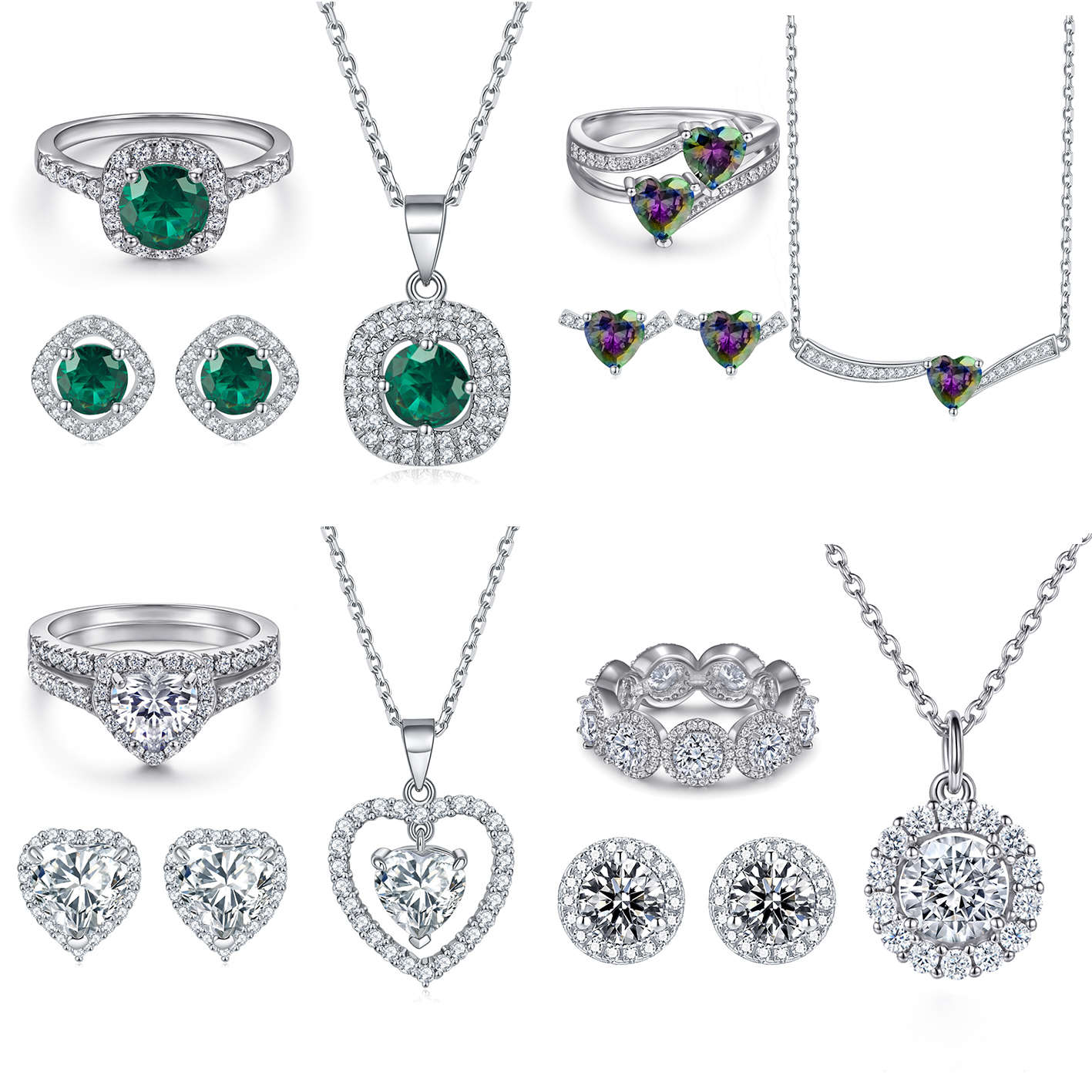 Schmuck Set Frauen Schmuck Rhodiniert Bunte Zirkonia Stein Ring Halskette Ohrring Nicht trüben Schmuck Sets