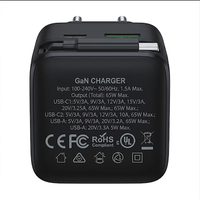 Chargeur de voyage tout-en-un 65W 2 ports USB-C avec câble rétractable, charge rapide PD, prise pliable, sécurité intelligente, caméra, écouteurs