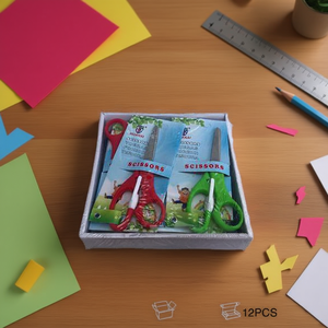 Scissors For Paper Craft 12Pcs Set With Red And Green Handles In Box Packaging - Product Image 2