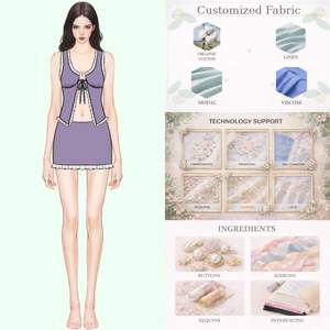 Ensemble décontracté deux pièces pour femme : haut <span class=keywords><strong>court</strong></span> lavande à nouer avec volants et mini-jupe - Product Image 1