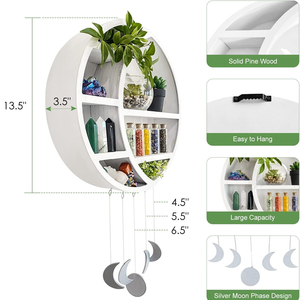 Estante de madera para cristales de luna creciente, estante de almacenamiento multicapa, decoración colgante, manualidades, estante de pared de luna creciente, Luna flotante de madera - Product Image 4