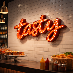 Enseigne lumineuse personnalisée vintage à lettres canal en forme de marquee, avec éclairage LED à points, pour boulangerie, café, restaurant, décoration murale et devanture de magasin - Product Image 1