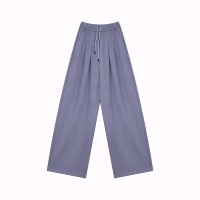 Pantalon plissé ultra large pour homme, violet poudré, taille élastique avec cordon de serrage, en suède brossé, ourlet fendu, logo personnalisé
