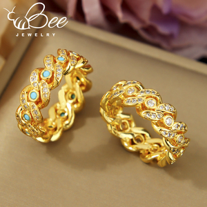 Anillos Anchos de Moda de Dubái para Mujer, Estilo Islámico Saudí, para Bodas y Fiestas, Chapados en Oro de 21k, con Zirconia Italiana Hueca - Product Image 2