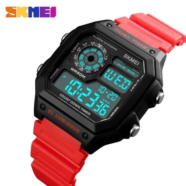 Skmei 1299 Digital Sport Men Chronograph Male Watches Men PU Band Count Down Electronic Watch Daily Waterproof LED Square Watch