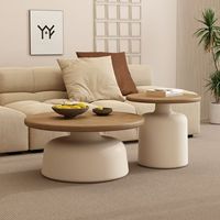 Ensemble de tables basses gigognes de style nordique, plateau rond en bois massif, base blanche mate, tables d'appoint pour salon, style moderne minimaliste
