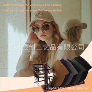 Wooden Desktop <b>Hat</b> Rack With Glasses Organizer 3 Layers <b>Standing</b> Type Clothing Organizer - Product Image 3