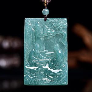 Pendentif Bouddha en Jadeite Naturelle Bleu Eau Paysage, UNISEXE, Style Chinois, Cadeau avec Certificat d'Expertise E037 - Product Image 1
