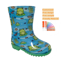Bottes de pluie unisexes en PVC grenouille bleu poisson dessin animé imperméable à l'eau pour les enfants