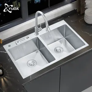 New Trending Aço Inoxidável Big Double Bowl Lavatório Pia Farmhouse Kitchen Sinks