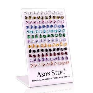 Wholesale Stainless Steel Hypoallergenic <b>Colourful</b> Cubic Zircon Teardrop Shape Small Stud Earrings <b>Cards</b> Display Earring Jewelry - Product Image 4