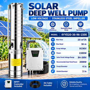 ปั๊มน้ำบาดาลพลังงานแสงอาทิตย์ QY 4 นิ้ว DC96V 1500W 3.7 ลูกบาศก์เมตร/ชั่วโมง ระยะส่ง 154 เมตร ใบพัดสแตนเลส - Product Image 1