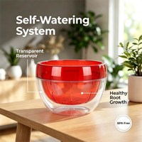 Maceta Moderna Transparente Roja Vibrante con Autorriego, Maceta Doble Capa Transparente para Decoración de Interiores, Hogar y Oficina