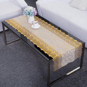 Оптовая продажа из Китая, кружевная ПВХ вышитая скатерть с золотым цветком, дизайнерский чехол для стола - Product Image 2